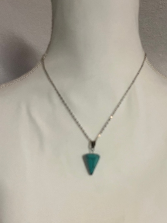 Jewelry - Sterling Silver Teal Triangle Stone Pendant Necklace - Women Jewelry